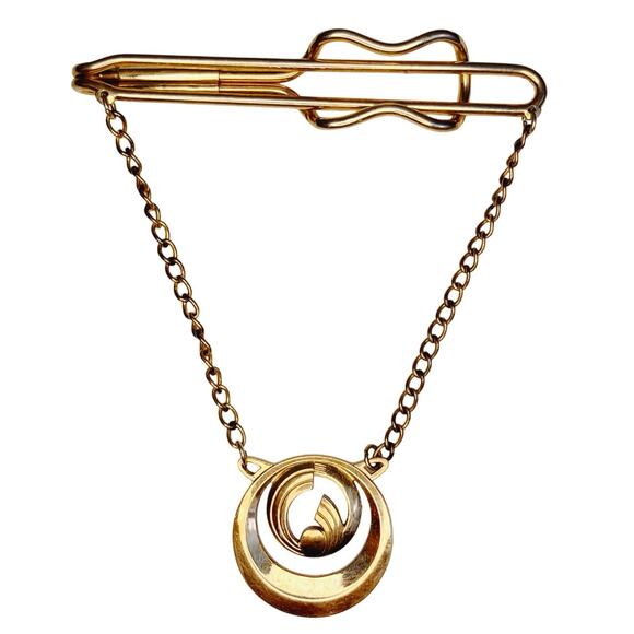 VTG Signed Hadley Tie Bar Chain Mid Century 1950s Men’s Jewelry Gold Tone - Picture 1 of 9